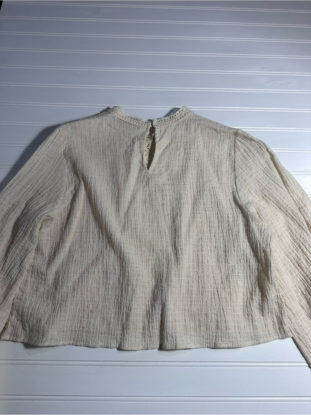 Zara cream crochet lace cropped long sleeve top women’s medium - Picture 5 of 10